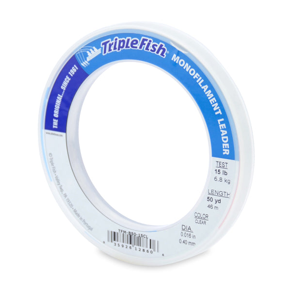 Triple Fish Monofilament Leader 50yds Clear 25lb Test Triple Fish Monofilament Leader 50yds Clear 25lb Test