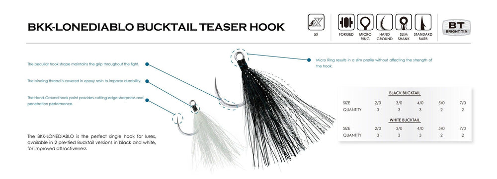 BKK LONEDIABLO White Bucktail Teaser Hooks-Terminal Tackle-BKK-Tackle World