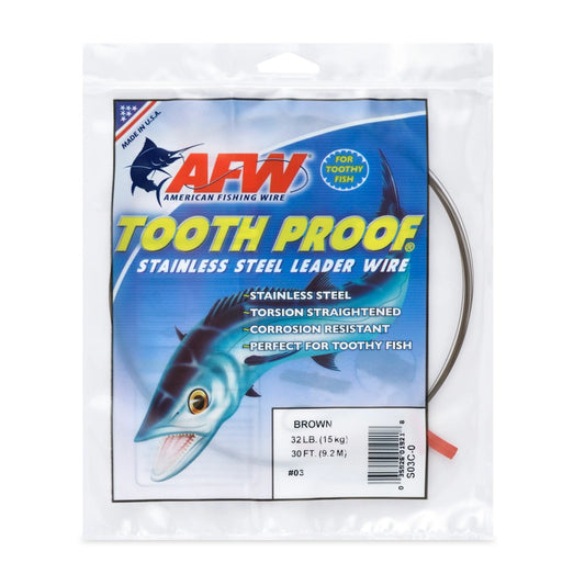 American Fishing Wire Tooth Proof Stainless Steel Single Strand Wire Leaders-Line & Leader-American Fishing Wire-Lb Test: 32lb-30ft-Camo-Tackle World