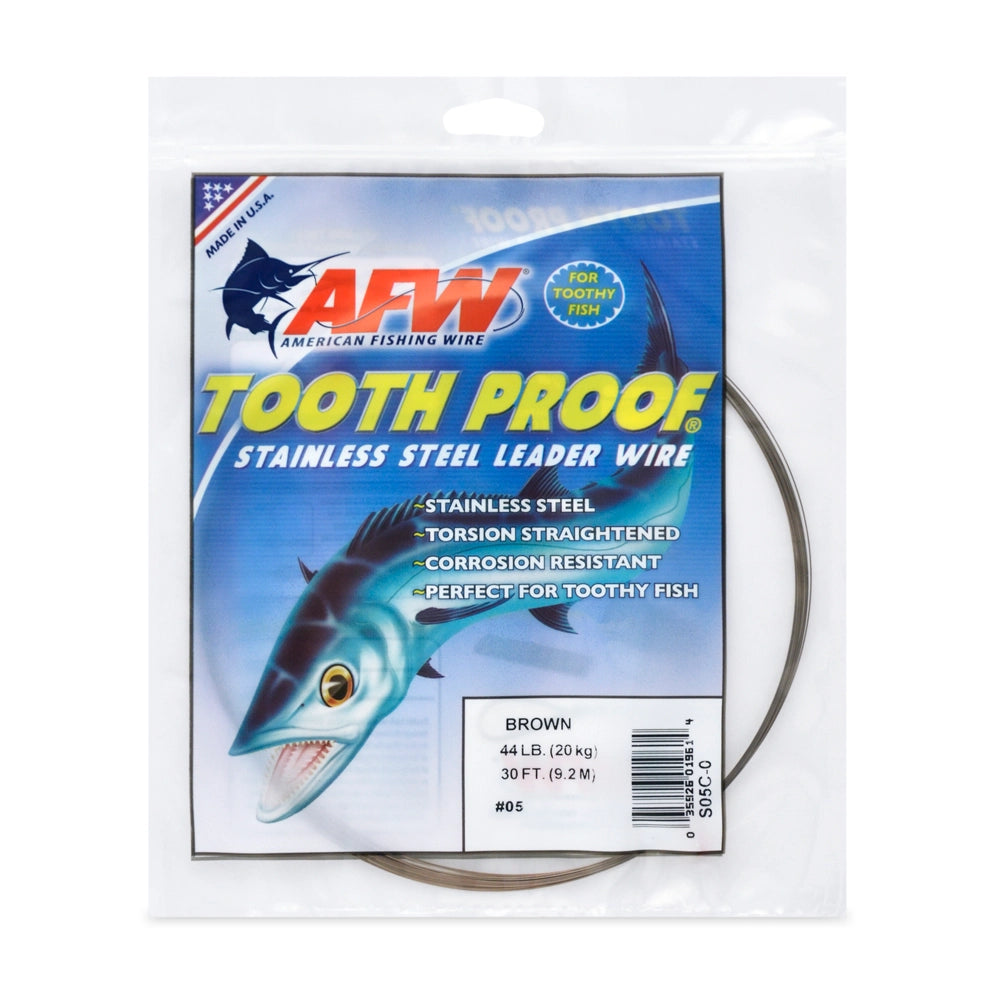 American Fishing Wire Tooth Proof Stainless Steel Single Strand Wire Leaders-Line & Leader-American Fishing Wire-Lb Test: 44lb-30ft-Camo-Tackle World