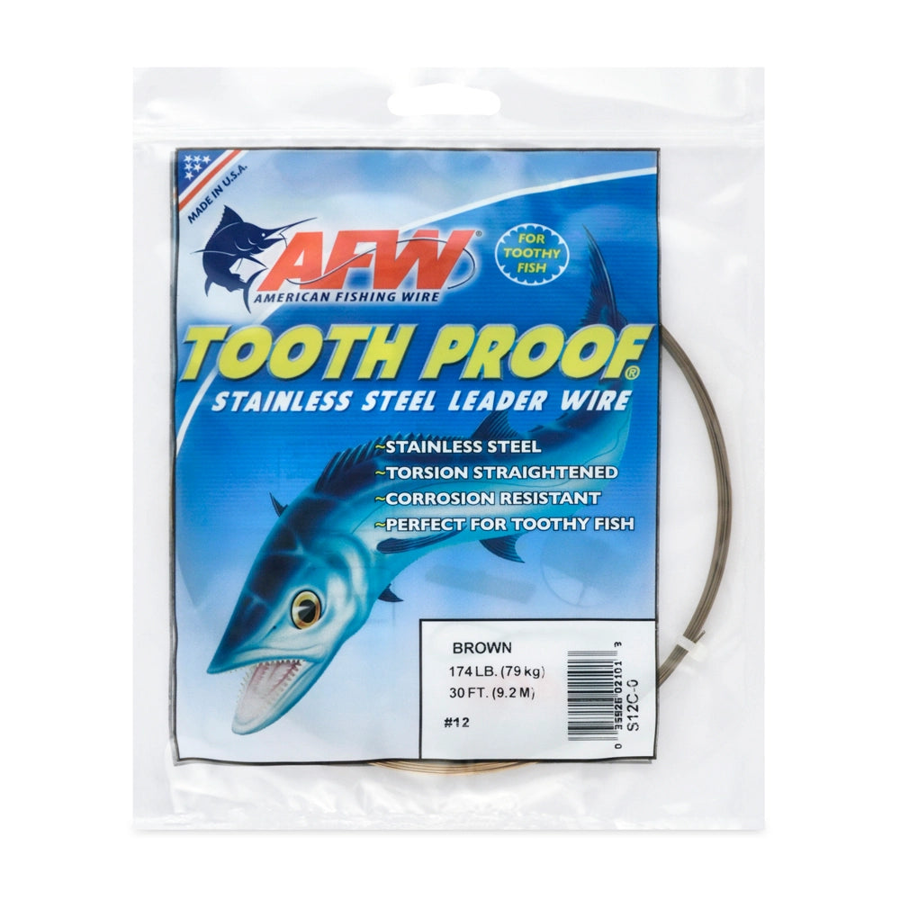 American Fishing Wire Tooth Proof Stainless Steel Single Strand Wire Leaders-Line & Leader-American Fishing Wire-Lb Test: 174lb-30ft-Camo-Tackle World