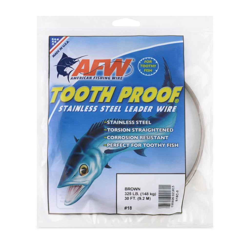 American Fishing Wire Tooth Proof Stainless Steel Single Strand Wire Leaders-Line & Leader-American Fishing Wire-Lb Test: 325lb-30ft-Camo-Tackle World