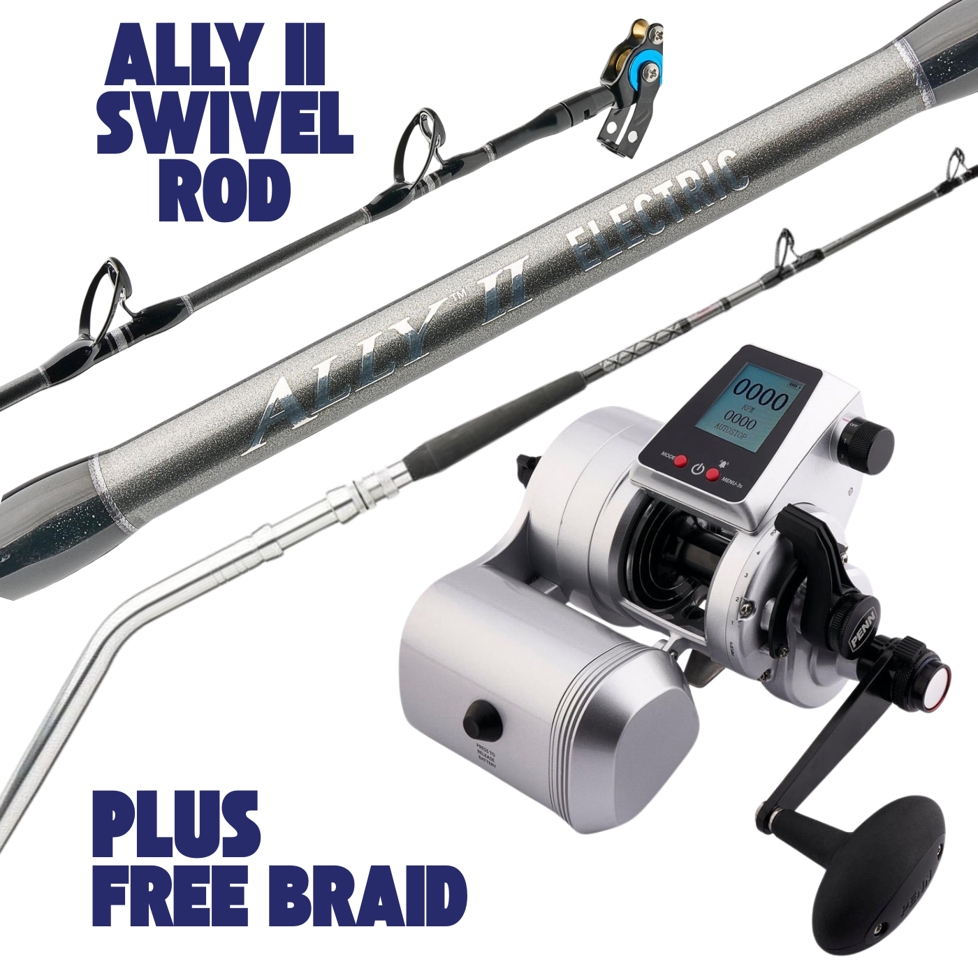 Penn Fathom 80 Electric Kit + Ally II Conventional Rod Combo