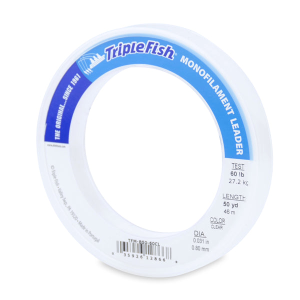 60 pound mono fishing line Triple Fish Monofilament Leader 25lb 50yd Clear Color:L Kids First Fishing Pole Aquarium and Décor The Berkley Trilene Big