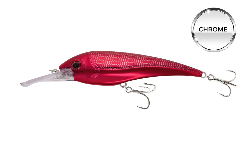 Nomad DTX Minnow Chrome Limited Edition Heavy Duty Sinking Trolling Lure-Lures-Nomad-Model: DTX 180mm / 7" - 3 3/4oz (Shallow Floating)-Cherry Pie-Tackle World