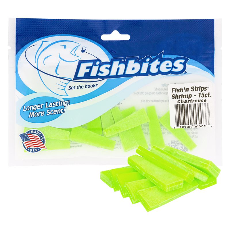 Soft Fish Bates Fishbites Longer Lasting Fish'n Strips Shrimp Scented Soft Baits ...
