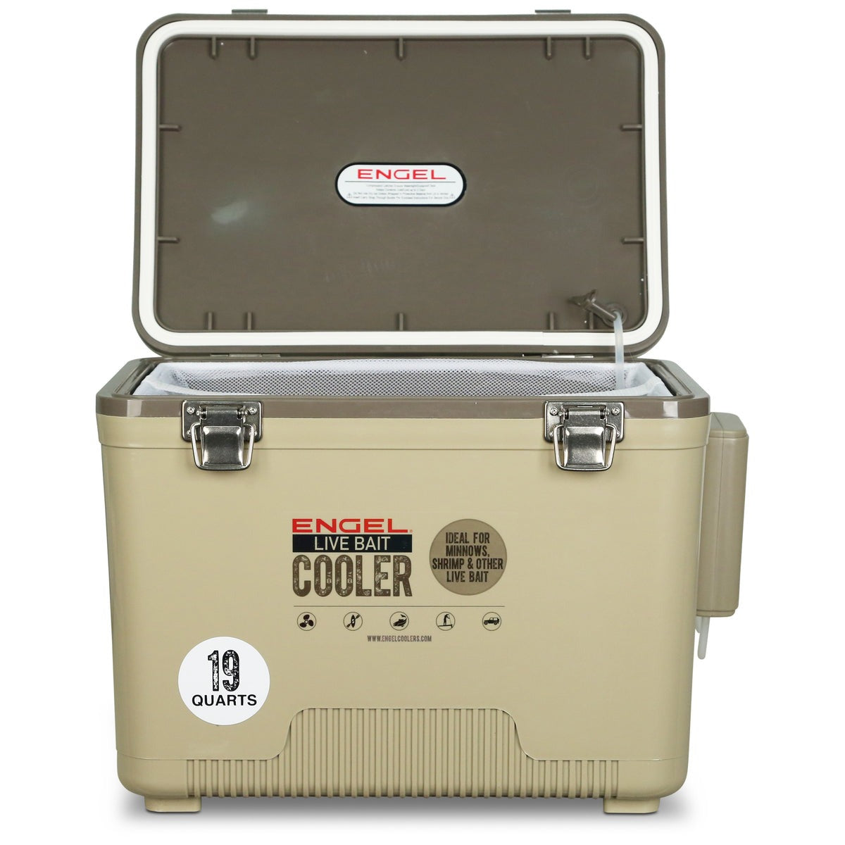 Engel 19 Quart Live Bait Pro Cooler with AP3 Rechargeable Aerator & Stainless Hardware-Accessories-Engel-Tackle World