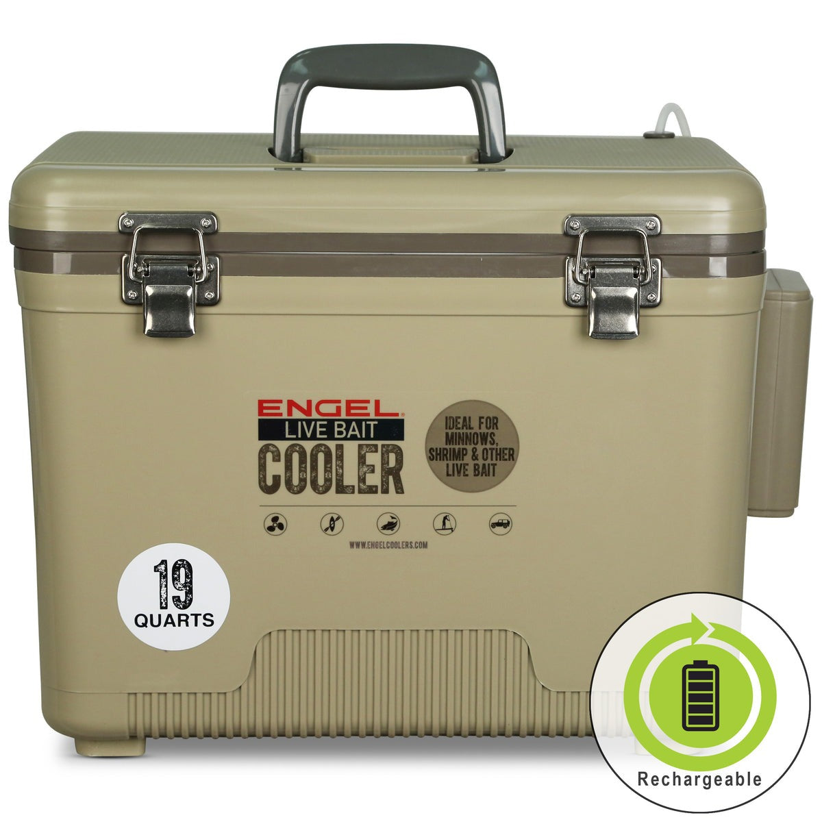Engel 19 Quart Live Bait Pro Cooler with AP3 Rechargeable Aerator & Stainless Hardware-Accessories-Engel-Tackle World