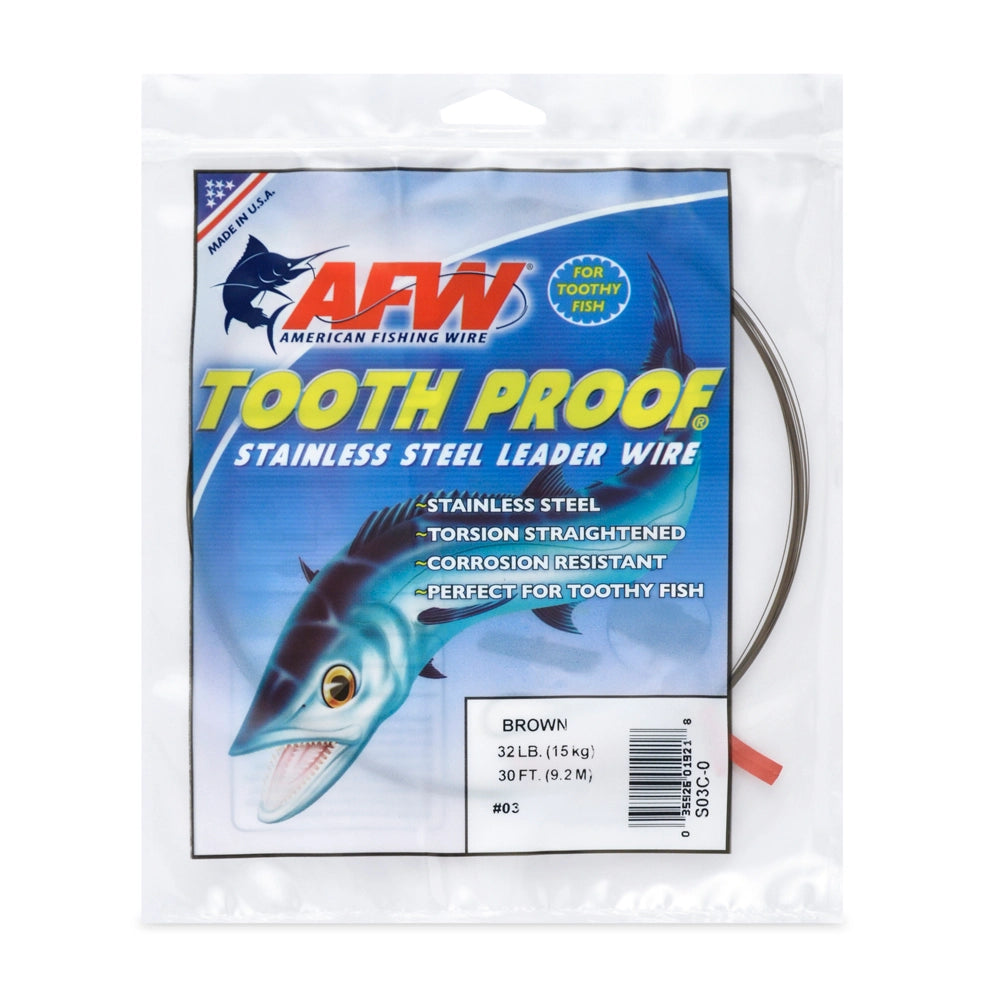 American Fishing Wire Tooth Proof Stainless Steel Single Strand Wire Leaders-Line & Leader-American Fishing Wire-Lb Test: 32lb-30ft-Camo-Tackle World