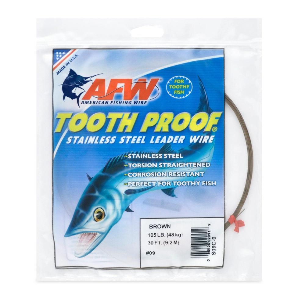 American Fishing Wire Tooth Proof Stainless Steel Single Strand Wire Leaders-Line & Leader-American Fishing Wire-Lb Test: 105lb-30ft-Camo-Tackle World