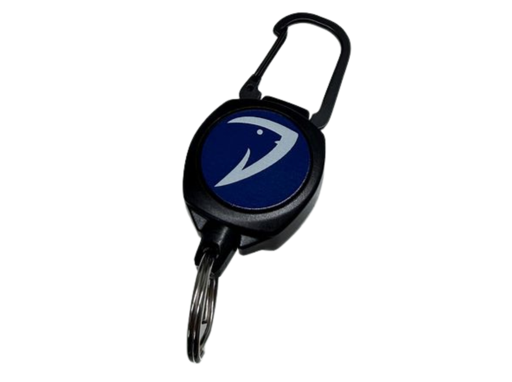 Boomerang x Tackle World Logo Mid Zinger Retractable Carabiner With Split Ring-Tools-Boomerang-Blue/White Fish Head-Tackle World