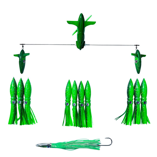 Chatterlures 24" Wingman Side Tracker With 9" Floating Shell Squid Rig-Lures-Chatterlures-Green-Tackle World