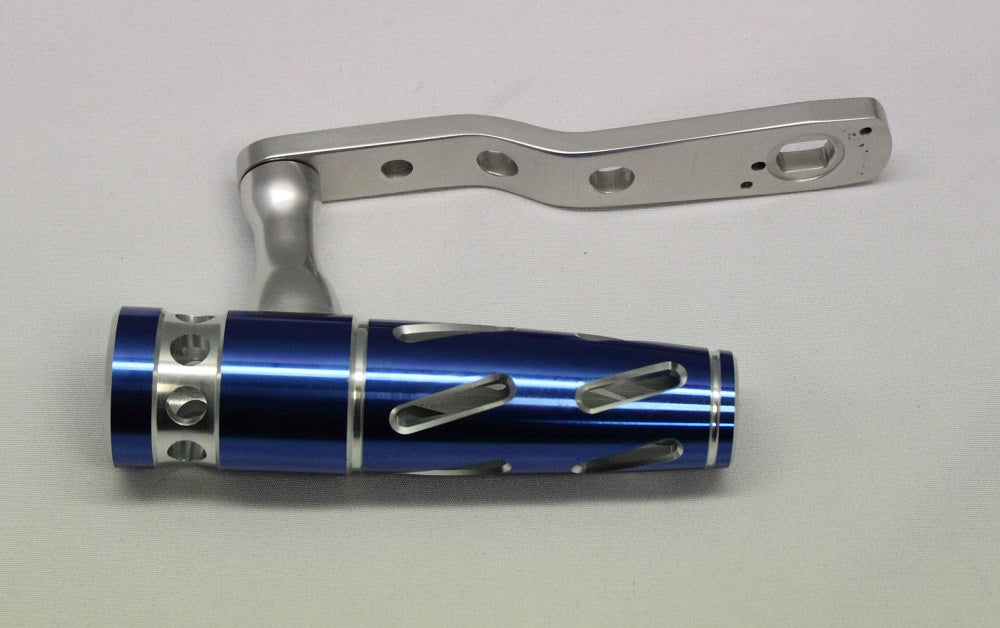 Jigging World - Avet Power Handle Arm and T-Bar for 2 Speed SX thru HXW -  Silver Arm / Blue/Silver Aluminum T-Bar