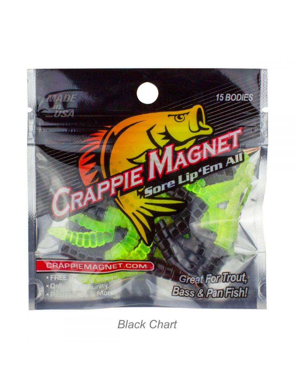Leland Lures Crappie Magnet 15pc Body Packs - Black/Chartreuse