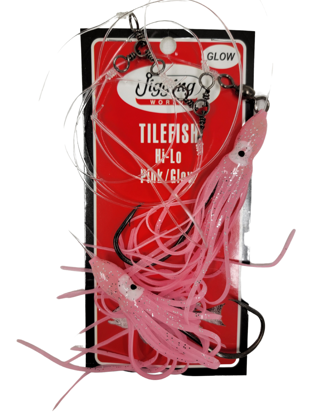Jigging World Tile Fish Rig Hi-Lo 6 Squid Skirts 10/0 Glow