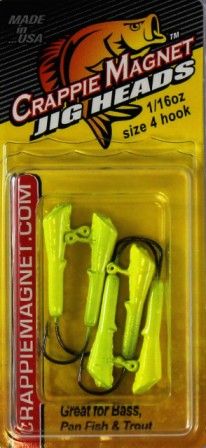 Leland Lures Crappie Magnet Jig Heads - Chartreuse / Weight: 1/16 oz - Hook  Size: 4
